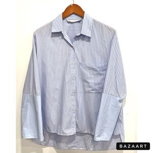 Zara Trafuc button down women's stripped bleu and white blouse sz:small